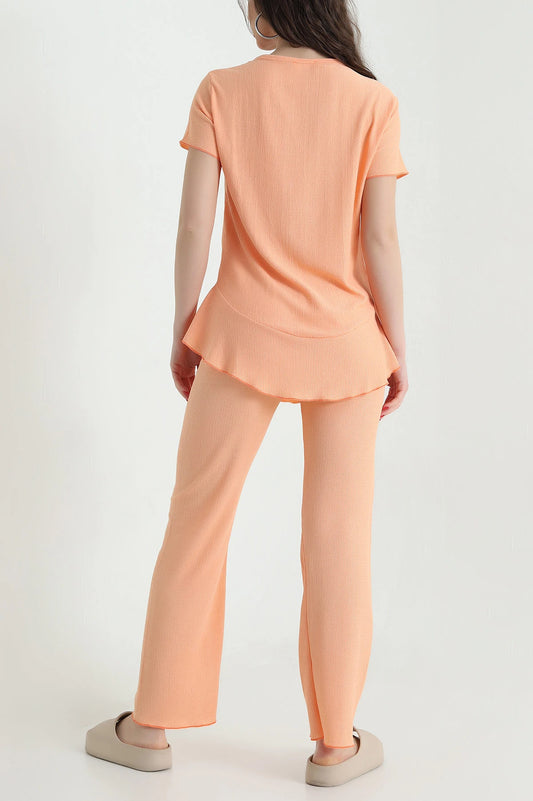 Baby Pink Twill Fabric Buttoned Women's Pajama Set - Denoss