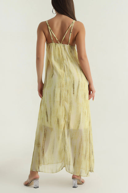 Green Lined Chiffon Women's Dress