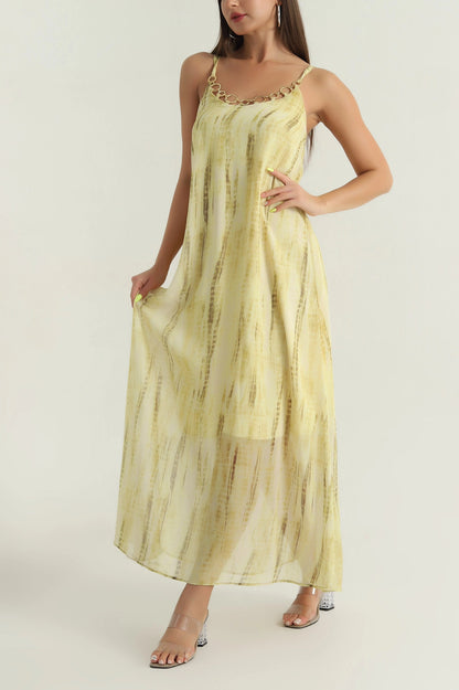 Green Lined Chiffon Women's Dress