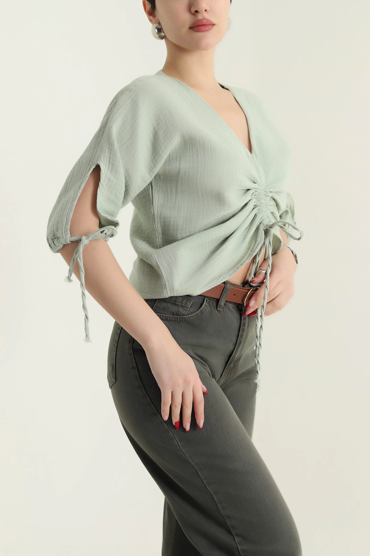 Green Muslin Linen Women's Blouse - Denoss
