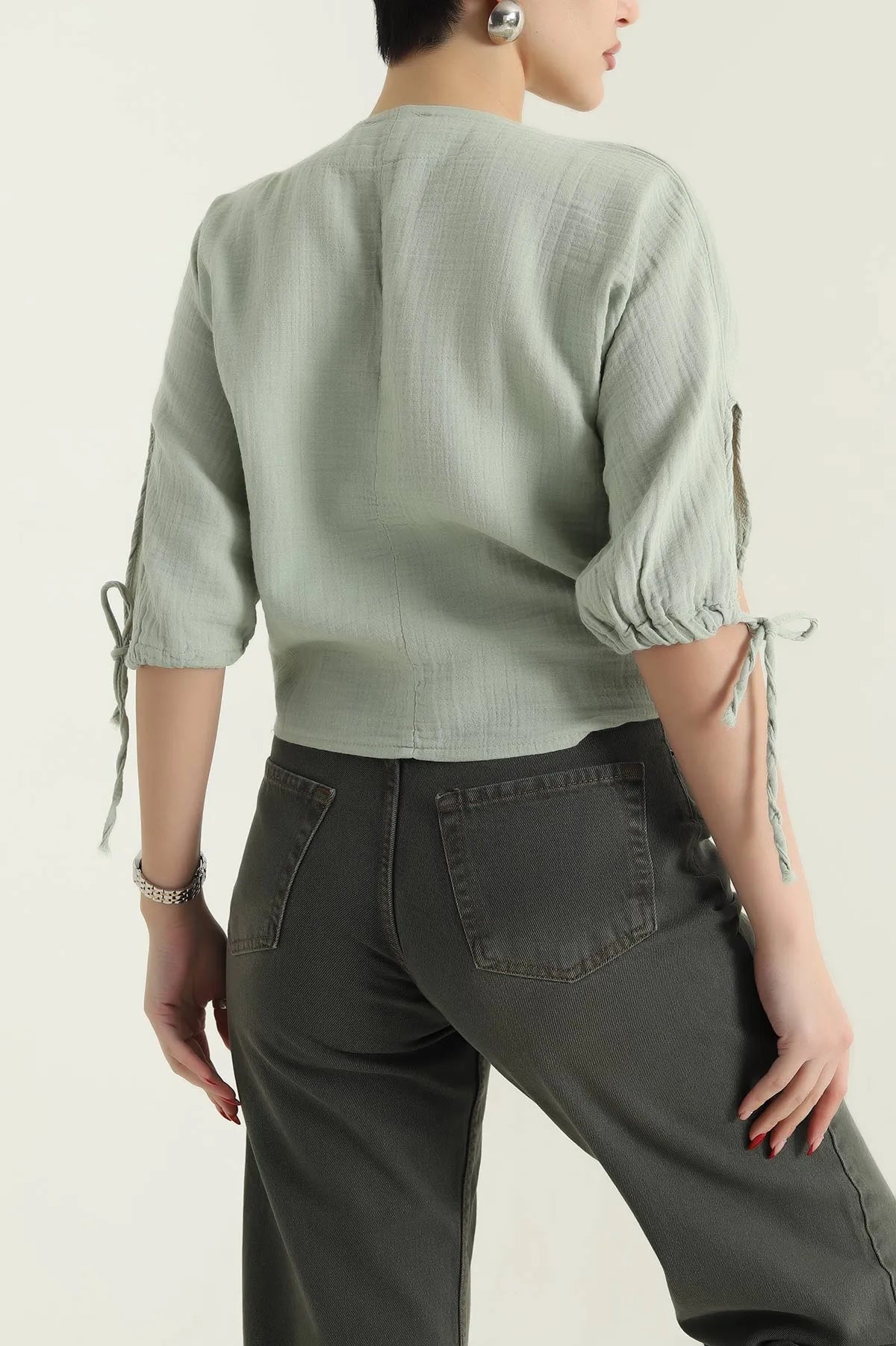 Green Muslin Linen Women's Blouse - Denoss
