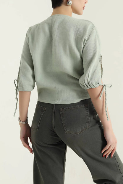 Green Muslin Linen Women's Blouse - Denoss