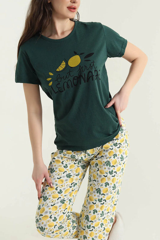 Emerald Short Sleeve Single Jersey Women's Pajama Set - Denoss